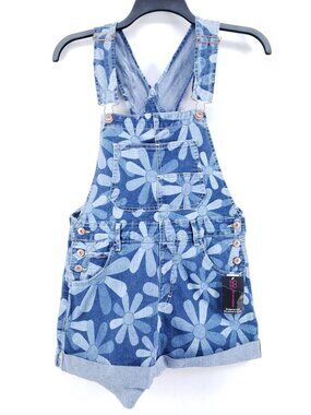 No Boundaries Denim Floral Print Shortalls  Juniors Medium (7-9)